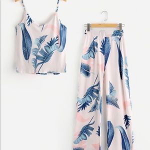 Two piece tropical white jumpsuit